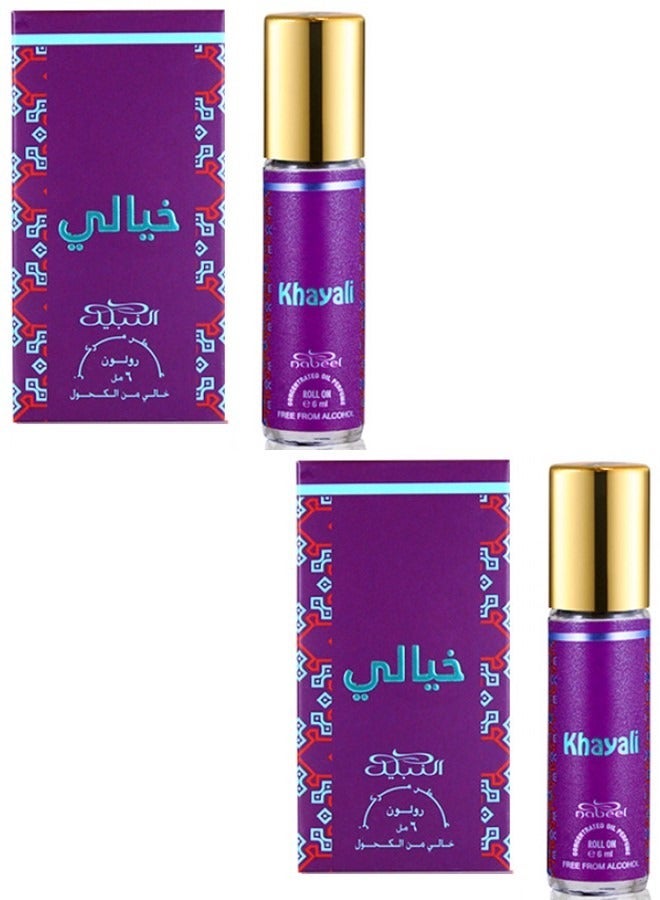 Nabeel 2 Pcs Nabeel Khayali Alcohol-Free Roll-On Oil Perfume 6ML Long-Lasting Oriental Attar with Luxurious Floral & Woody Notes - Image 1